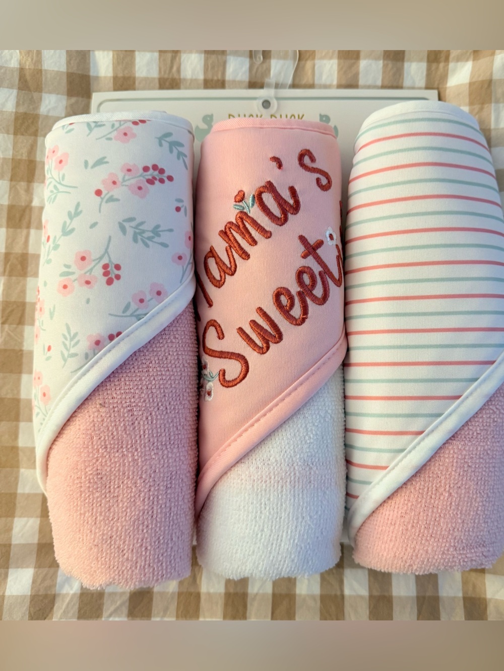 Pink Floral & Striped Baby Hooded Towels - Soft Hooded Bath Wraps